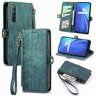 For Realme 6 Geometric Zipper Wallet Side Buckle Leather Phone Case(Green) - 1
