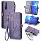 For Realme 6 Geometric Zipper Wallet Side Buckle Leather Phone Case(Purple) - 1