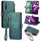 For Realme 6 Pro Geometric Zipper Wallet Side Buckle Leather Phone Case(Green) - 1