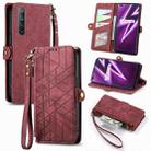 For Realme 6 Pro Geometric Zipper Wallet Side Buckle Leather Phone Case(Red) - 1