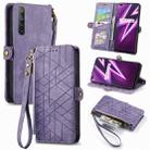 For Realme 6 Pro Geometric Zipper Wallet Side Buckle Leather Phone Case(Purple) - 1