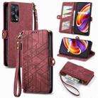 For Realme X7 Pro Geometric Zipper Wallet Side Buckle Leather Phone Case(Red) - 1