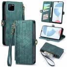 For Realme C21Y/C25Y Geometric Zipper Wallet Side Buckle Leather Phone Case(Green) - 1