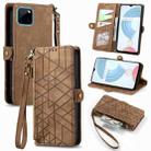 For Realme C21Y/C25Y Geometric Zipper Wallet Side Buckle Leather Phone Case(Brown) - 1