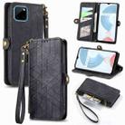 For Realme C21Y/C25Y Geometric Zipper Wallet Side Buckle Leather Phone Case(Black) - 1