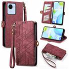 For Realme C30S Geometric Zipper Wallet Side Buckle Leather Phone Case(Red) - 1