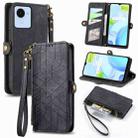 For Realme C30 Geometric Zipper Wallet Side Buckle Leather Phone Case(Black) - 1