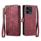 For Realme Note 50 Geometric Zipper Wallet Side Buckle Leather Phone Case(Red) - 1