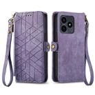 For Realme Note 50 Geometric Zipper Wallet Side Buckle Leather Phone Case(Purple) - 1