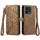 For Realme Note 50 Geometric Zipper Wallet Side Buckle Leather Phone Case(Brown) - 1