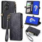 For ASUS Zenfone 9 Geometric Zipper Wallet Side Buckle Leather Phone Case(Black) - 1