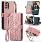 For Nokia G400 Geometric Zipper Wallet Side Buckle Leather Phone Case(Pink) - 1