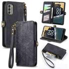 For Nokia G400 Geometric Zipper Wallet Side Buckle Leather Phone Case(Black) - 1