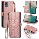 For Nokia C32 Geometric Zipper Wallet Side Buckle Leather Phone Case(Pink) - 1