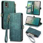 For Nokia C32 Geometric Zipper Wallet Side Buckle Leather Phone Case(Green) - 1
