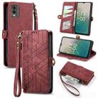 For Nokia C32 Geometric Zipper Wallet Side Buckle Leather Phone Case(Red) - 1