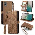For Nokia C32 Geometric Zipper Wallet Side Buckle Leather Phone Case(Brown) - 1