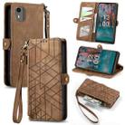 For Nokia C12 Geometric Zipper Wallet Side Buckle Leather Phone Case(Brown) - 1