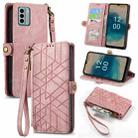 For Nokia G22 Geometric Zipper Wallet Side Buckle Leather Phone Case(Pink) - 1