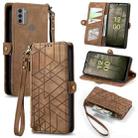 For Nokia C31 Geometric Zipper Wallet Side Buckle Leather Phone Case(Brown) - 1