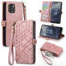 For Nokia G60 5G Geometric Zipper Wallet Side Buckle Leather Phone Case(Pink) - 1