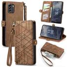 For Nokia G60 5G Geometric Zipper Wallet Side Buckle Leather Phone Case(Brown) - 1