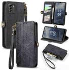 For Nokia G60 5G Geometric Zipper Wallet Side Buckle Leather Phone Case(Black) - 1