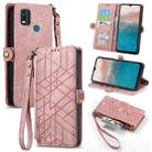 For Nokia C21 Plus Geometric Zipper Wallet Side Buckle Leather Phone Case(Pink) - 1