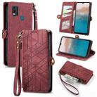 For Nokia C21 Plus Geometric Zipper Wallet Side Buckle Leather Phone Case(Red) - 1