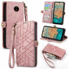 For Nokia C20 Geometric Zipper Wallet Side Buckle Leather Phone Case(Pink) - 1