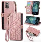 For Nokia G11/G21 Geometric Zipper Wallet Side Buckle Leather Phone Case(Pink) - 1
