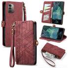 For Nokia G11/G21 Geometric Zipper Wallet Side Buckle Leather Phone Case(Red) - 1