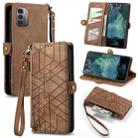 For Nokia G11/G21 Geometric Zipper Wallet Side Buckle Leather Phone Case(Brown) - 1