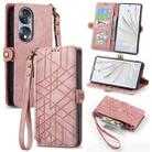 For Honor 70 Geometric Zipper Wallet Side Buckle Leather Phone Case(Pink) - 1