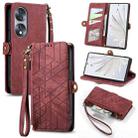 For Honor 70 Geometric Zipper Wallet Side Buckle Leather Phone Case(Red) - 1