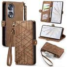 For Honor 70 Geometric Zipper Wallet Side Buckle Leather Phone Case(Brown) - 1