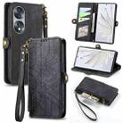 For Honor 70 Geometric Zipper Wallet Side Buckle Leather Phone Case(Black) - 1