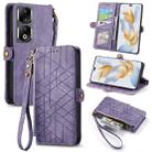 For Honor 90 Pro Geometric Zipper Wallet Side Buckle Leather Phone Case(Purple) - 1