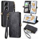 For Honor 90 Pro Geometric Zipper Wallet Side Buckle Leather Phone Case(Black) - 1