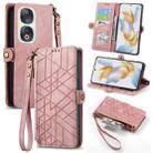 For Honor 90 Geometric Zipper Wallet Side Buckle Leather Phone Case(Pink) - 1