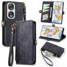 For Honor 90 Geometric Zipper Wallet Side Buckle Leather Phone Case(Black) - 1