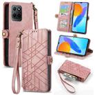 For Honor X8 5G Geometric Zipper Wallet Side Buckle Leather Phone Case(Pink) - 1