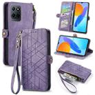 For Honor X8 5G Geometric Zipper Wallet Side Buckle Leather Phone Case(Purple) - 1