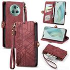 For Honor Magic5 Pro Geometric Zipper Wallet Side Buckle Leather Phone Case(Red) - 1