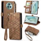 For Honor Magic5 Geometric Zipper Wallet Side Buckle Leather Phone Case(Brown) - 1