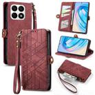 For Honor X8A Geometric Zipper Wallet Side Buckle Leather Phone Case(Red) - 1