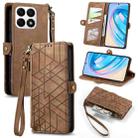 For Honor X8A Geometric Zipper Wallet Side Buckle Leather Phone Case(Brown) - 1