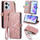 For Honor X7A Geometric Zipper Wallet Side Buckle Leather Phone Case(Pink) - 1