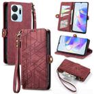 For Honor X7A Geometric Zipper Wallet Side Buckle Leather Phone Case(Red) - 1