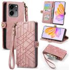 For Honor 80 SE Geometric Zipper Wallet Side Buckle Leather Phone Case(Pink) - 1